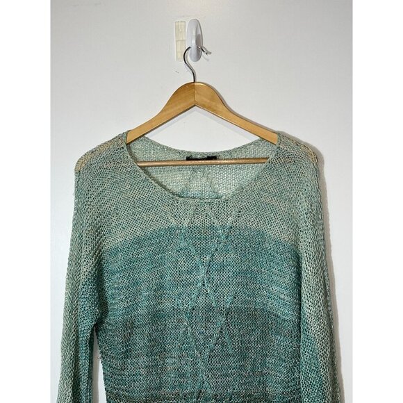 Nick+Zoe 3/4 Sleeve Knit Sweater Turquoise & Linen Blend Size L Large Women - Picture 2 of 6